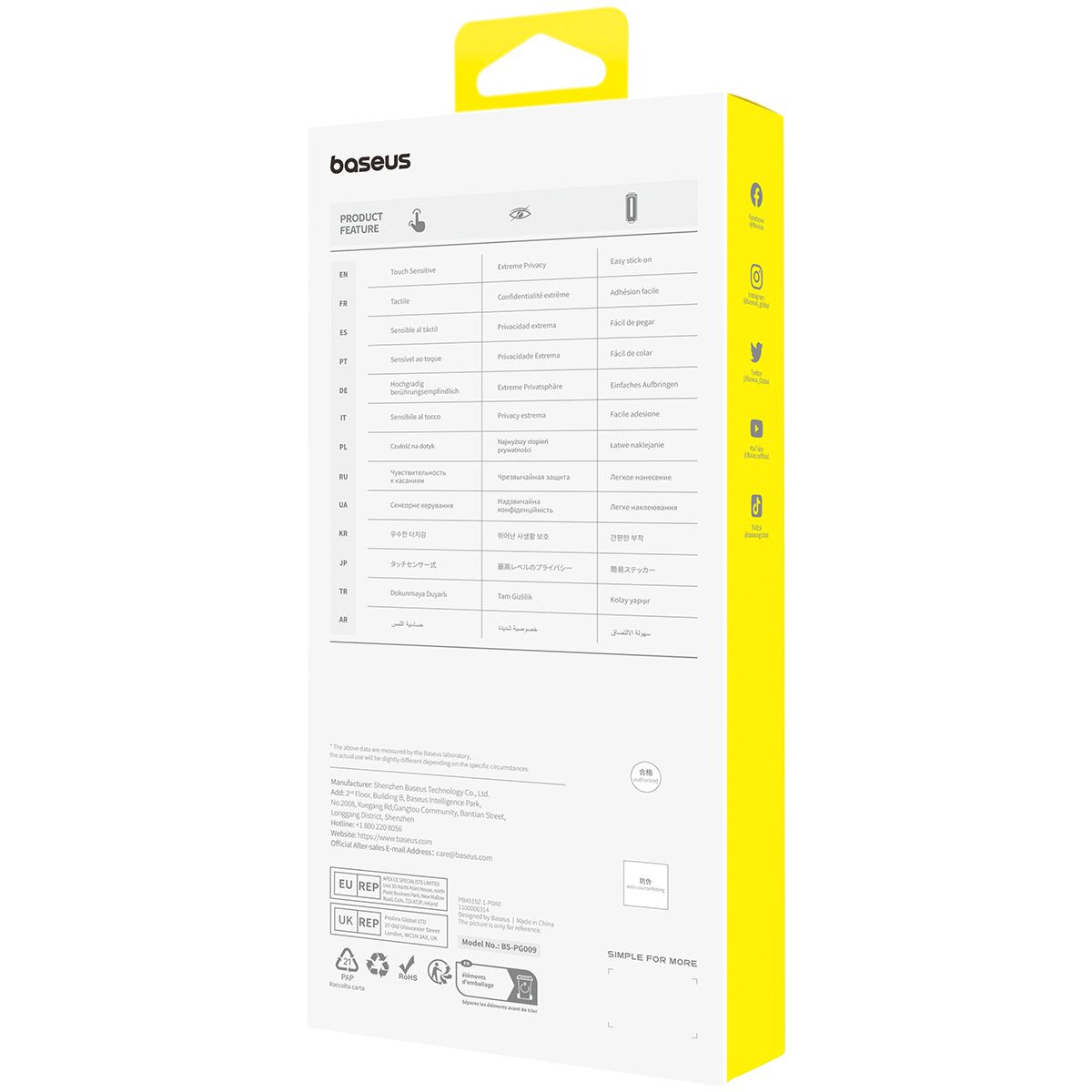 Lámina Protectora Baseus Anti Espía HD para iPhone 15 Pro - Series Sapphire - Bestmart