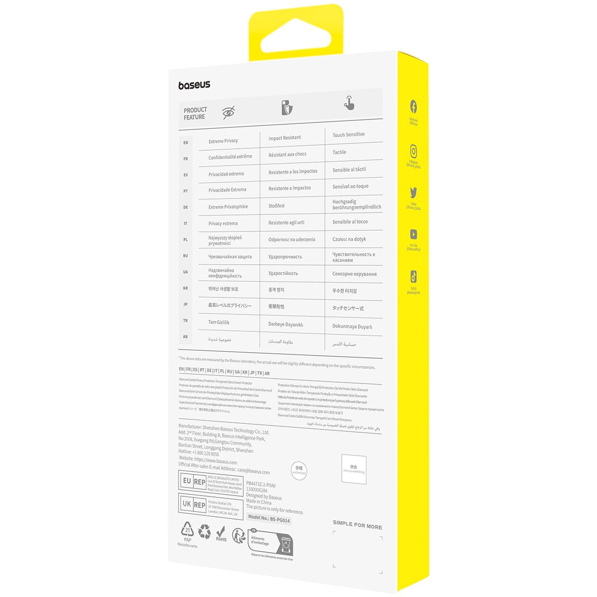 Lámina Protectora Baseus Anti Espía para iPhone 15 Pro Max - Diamond Series - Bestmart