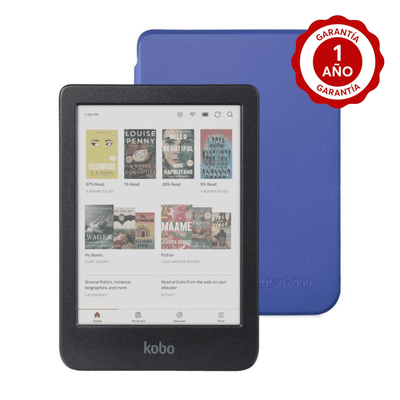 Lector e reader Kobo Clara Colour Negro con Funda Basic SleepCover Azul - Bestmart