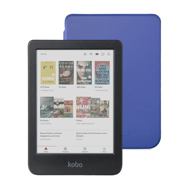 Lector e reader Kobo Clara Colour Negro con Funda Basic SleepCover Azul - Bestmart