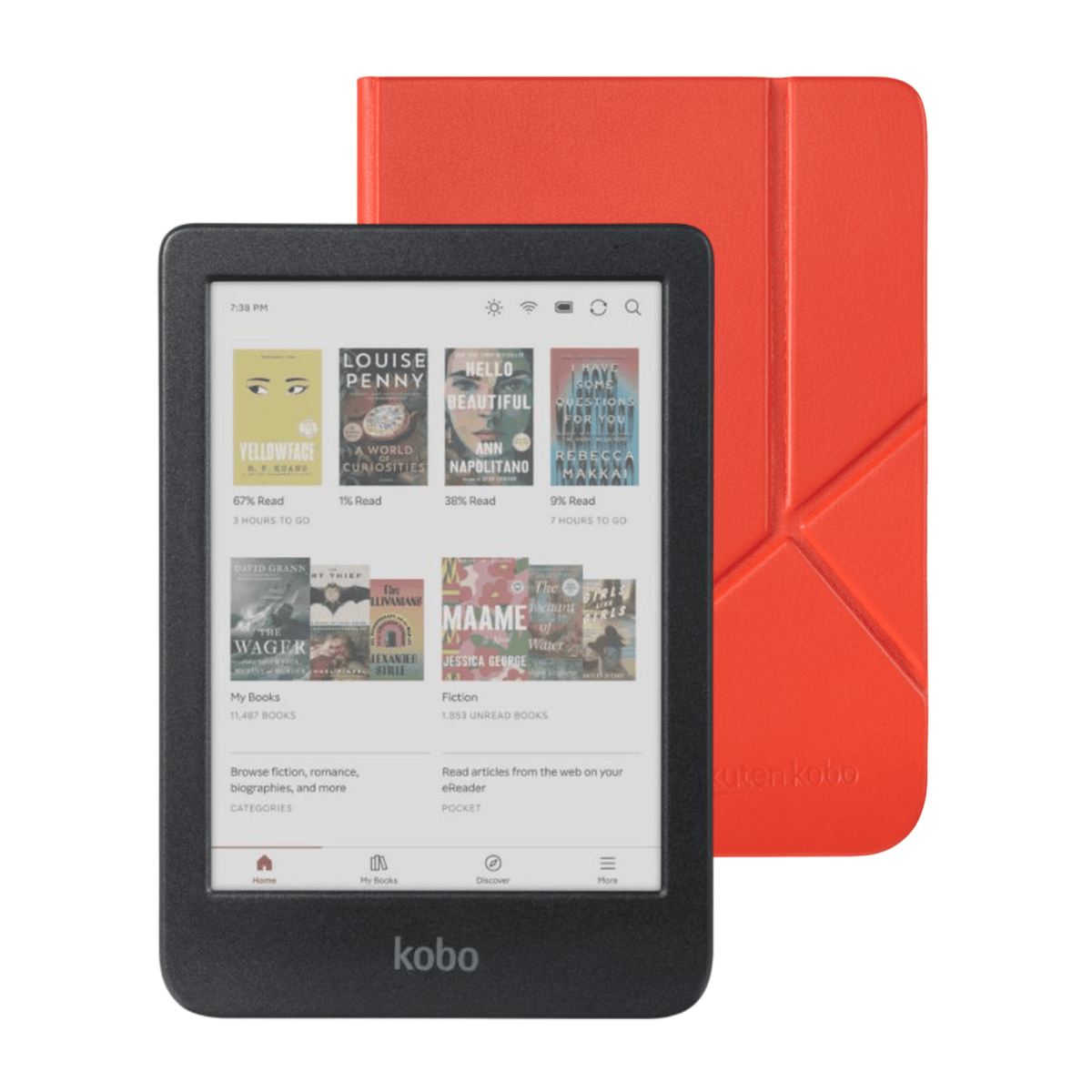 Lector e reader Kobo Clara Colour Negro con Funda SleepCover Rojo - Bestmart