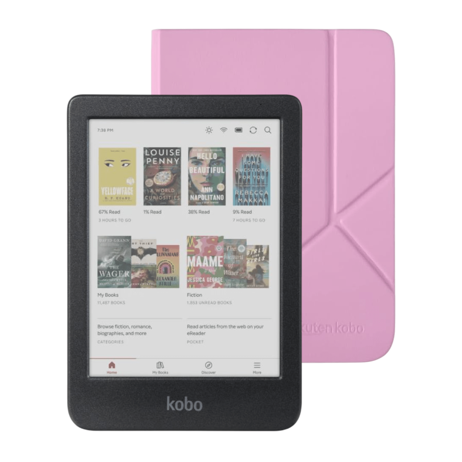Lector e reader Kobo Clara Colour Negro con Funda SleepCover Rosado - Bestmart
