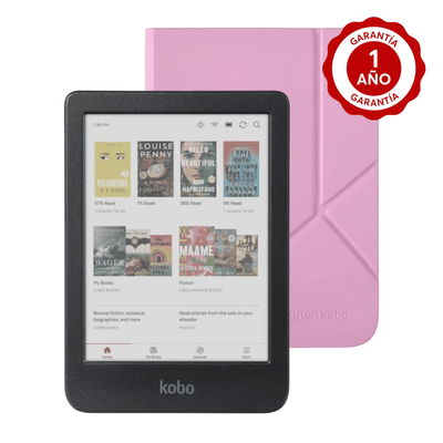 Lector e reader Kobo Clara Colour Negro con Funda SleepCover Rosado - Bestmart