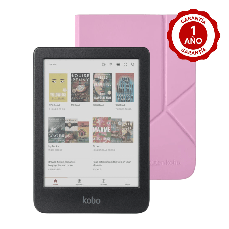 Lector e reader Kobo Clara Colour Negro con Funda SleepCover Rosado - Bestmart