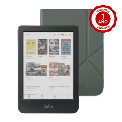 Lector e reader Kobo Clara Colour Negro con Funda SleepCover Verde - Bestmart