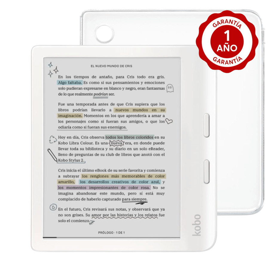 Lector e reader Kobo Libra Colour Blanco con Funda Clear Case Transparente - Bestmart