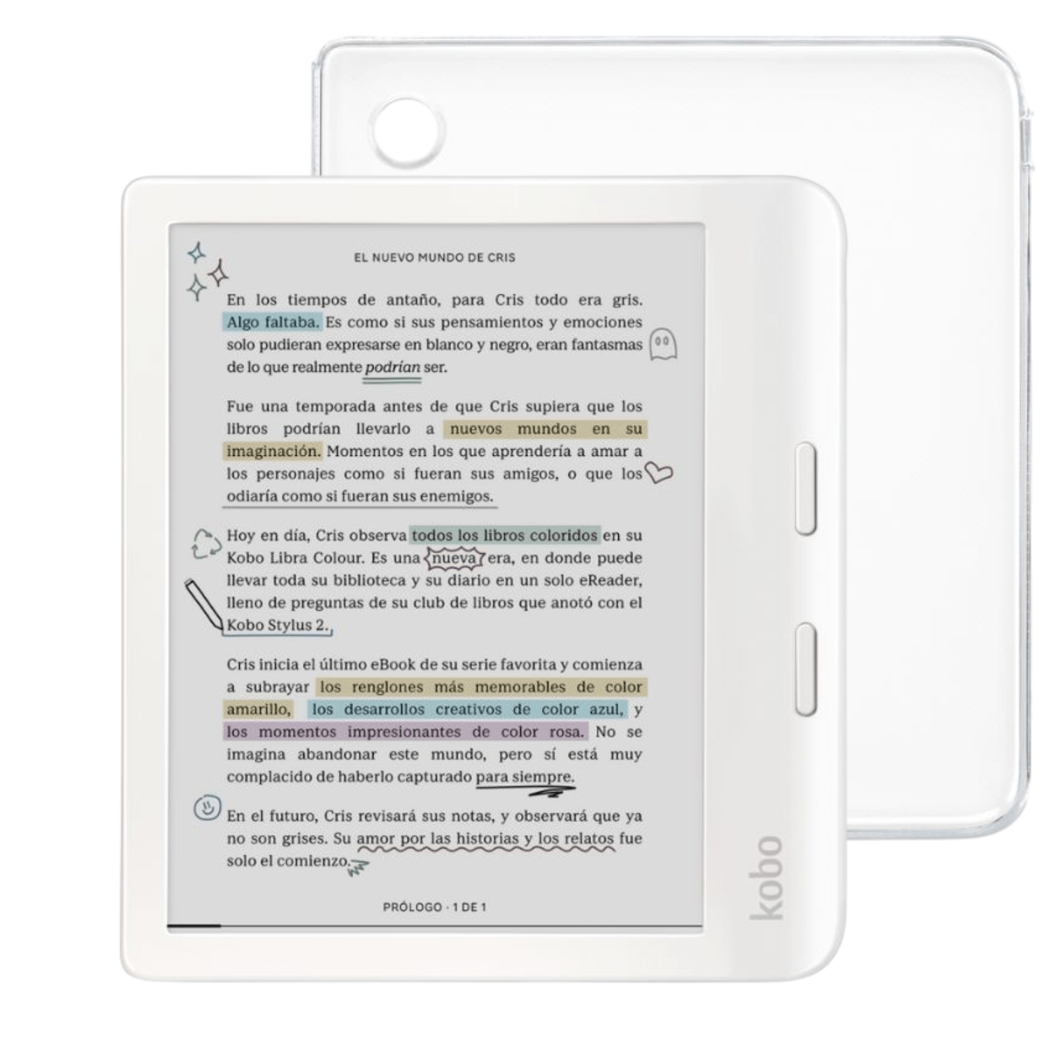 Lector e reader Kobo Libra Colour Blanco con Funda Clear Case Transparente - Bestmart