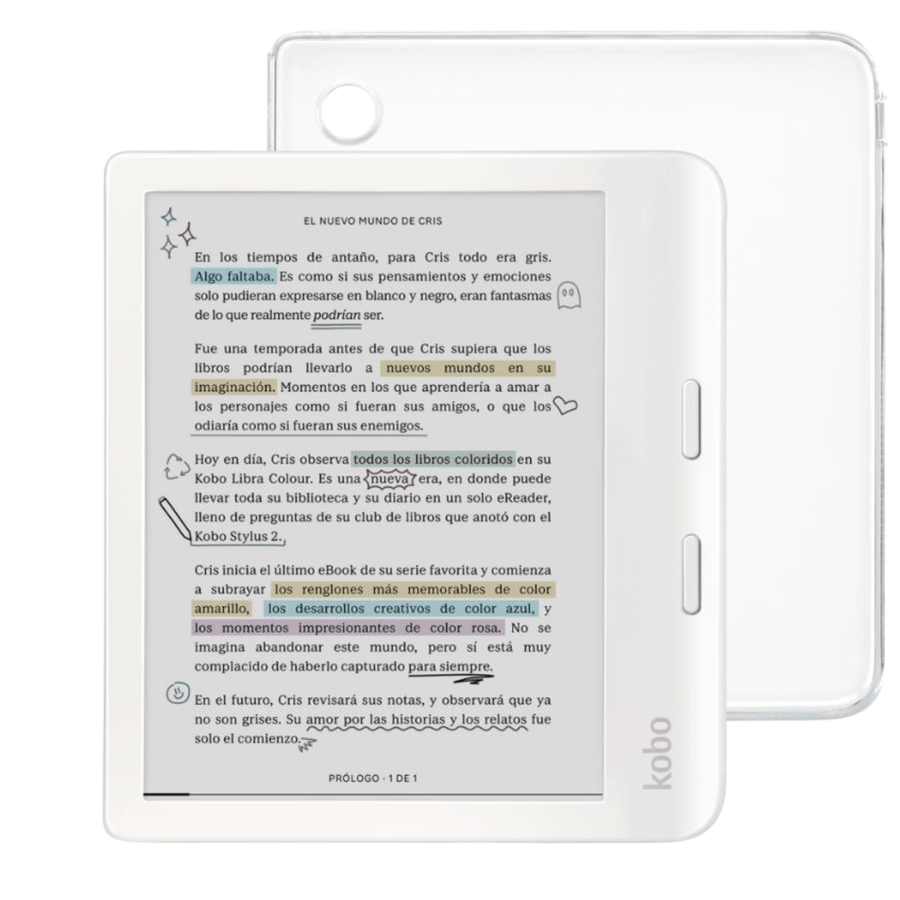 Lector e reader Kobo Libra Colour Blanco con Funda Clear Case Transparente - Bestmart