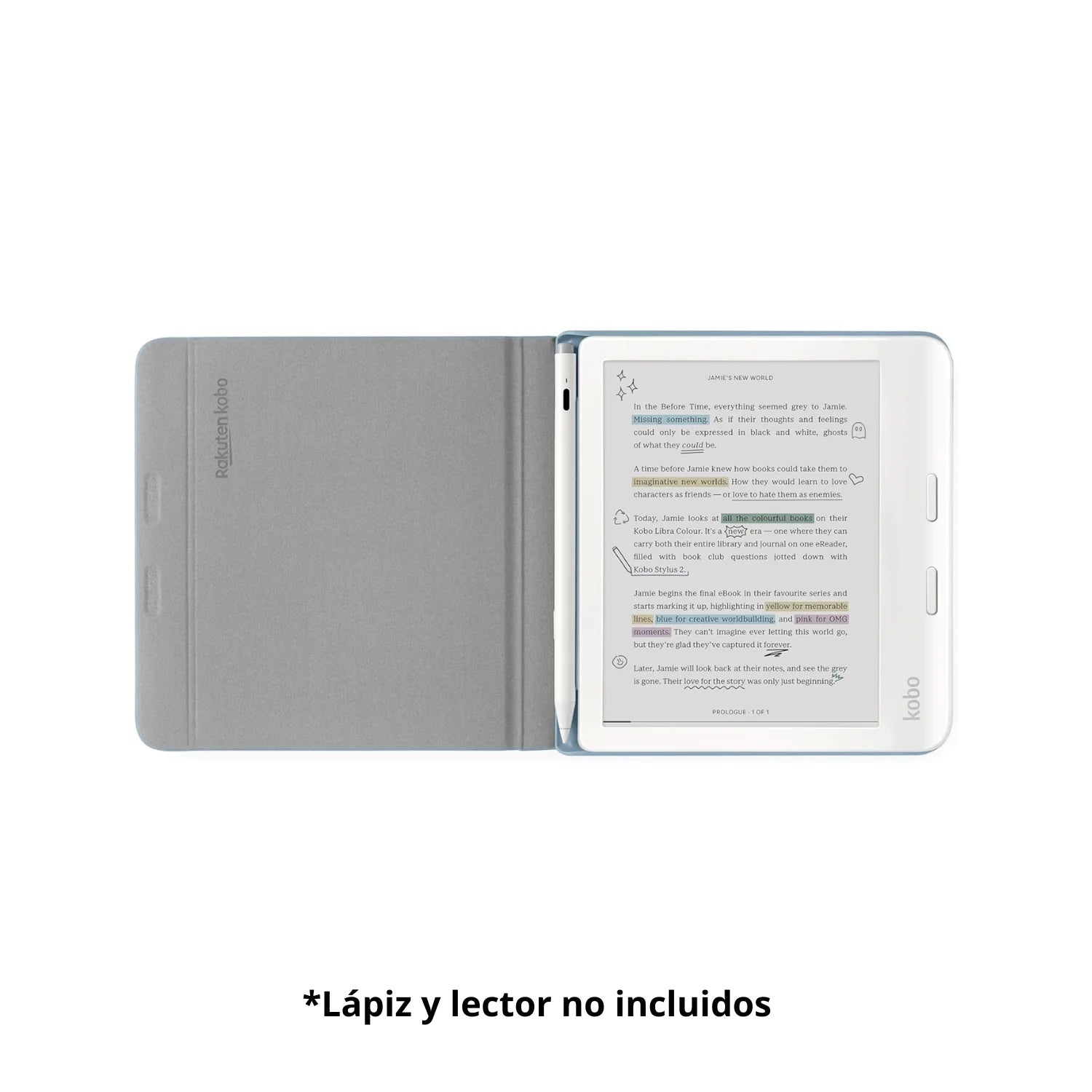 Lector e reader Kobo Libra Colour Blanco con Funda Notebook Azul - Bestmart