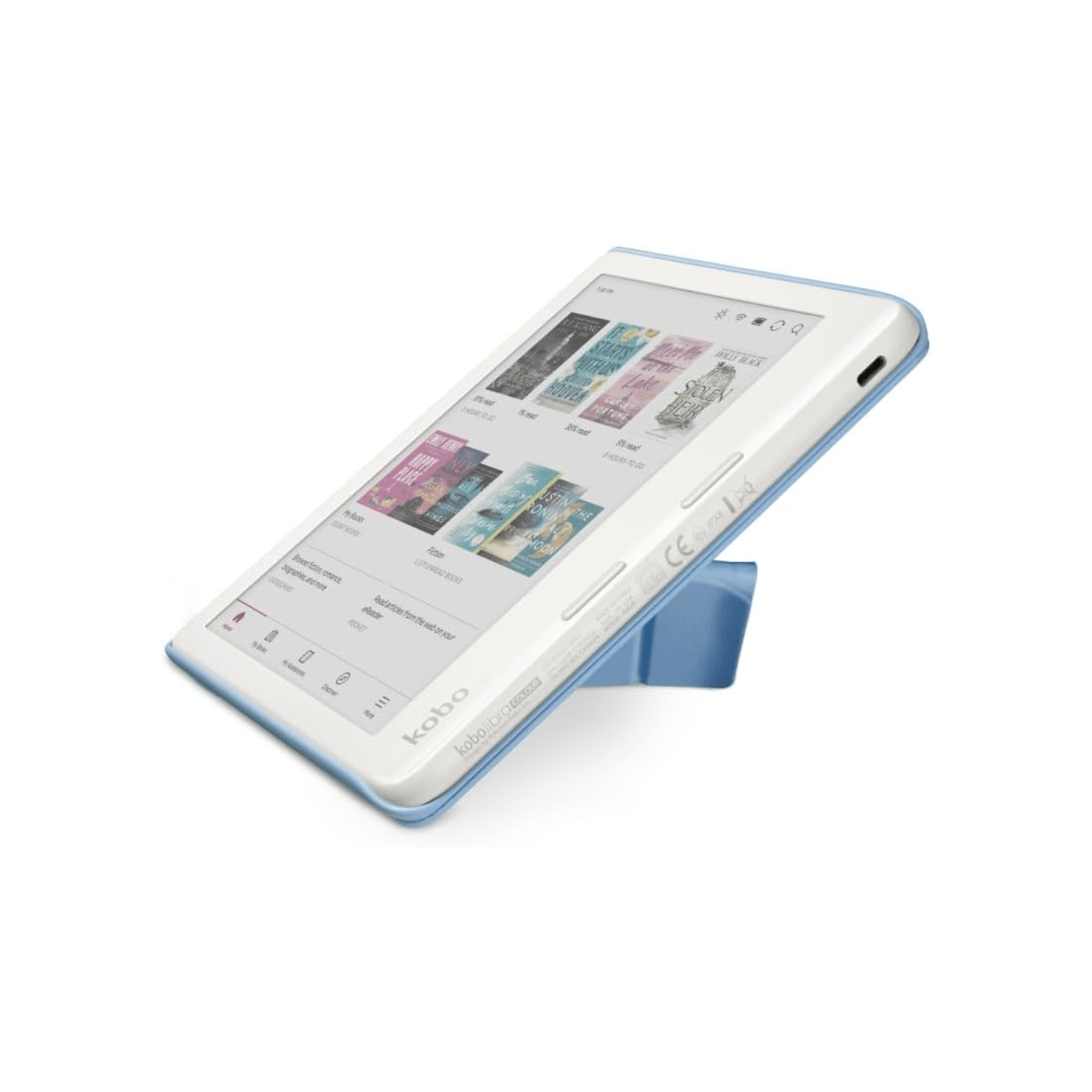 Lector e reader Kobo Libra Colour Blanco con Funda Notebook Azul - Bestmart