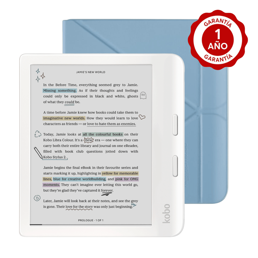 Lector e reader Kobo Libra Colour Blanco con Funda Notebook Azul - Bestmart