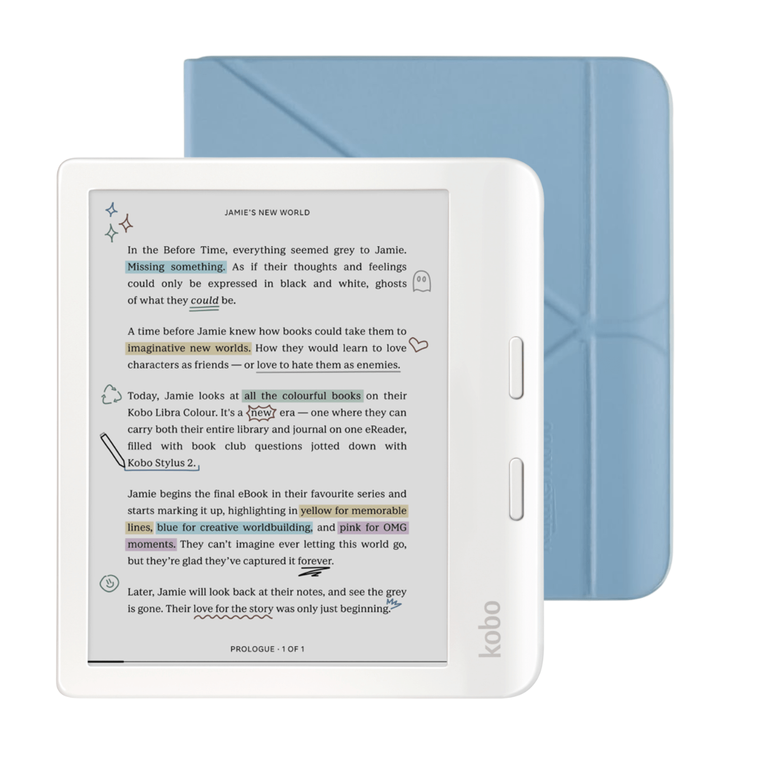 Lector e reader Kobo Libra Colour Blanco con Funda Notebook Azul - Bestmart