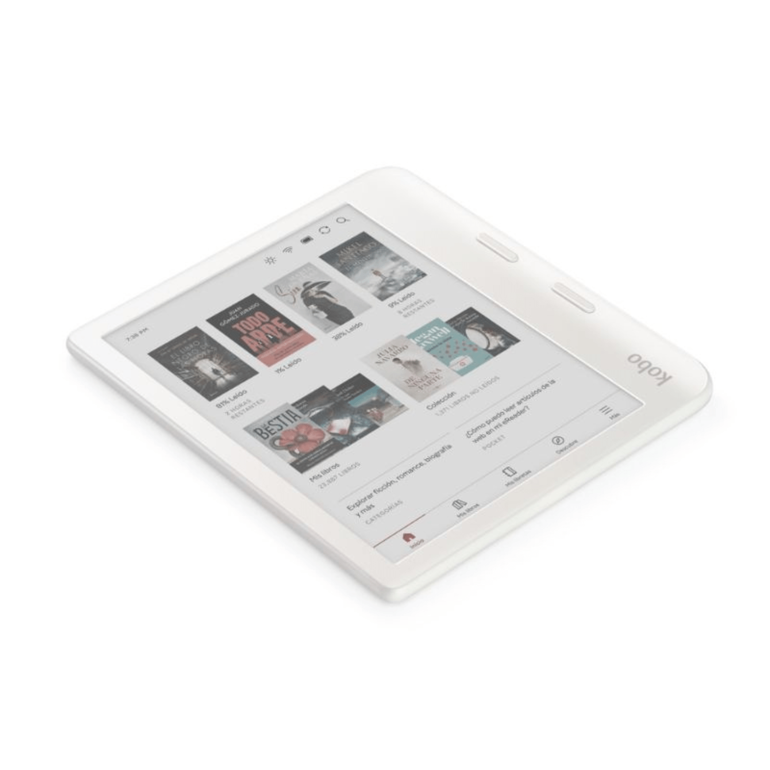 Lector e Reader Kobo Libra Colour Blanco con Funda Notebook Beige - Bestmart