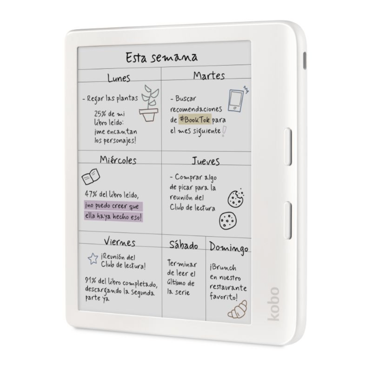 Lector e Reader Kobo Libra Colour Blanco con Funda Notebook Beige - Bestmart
