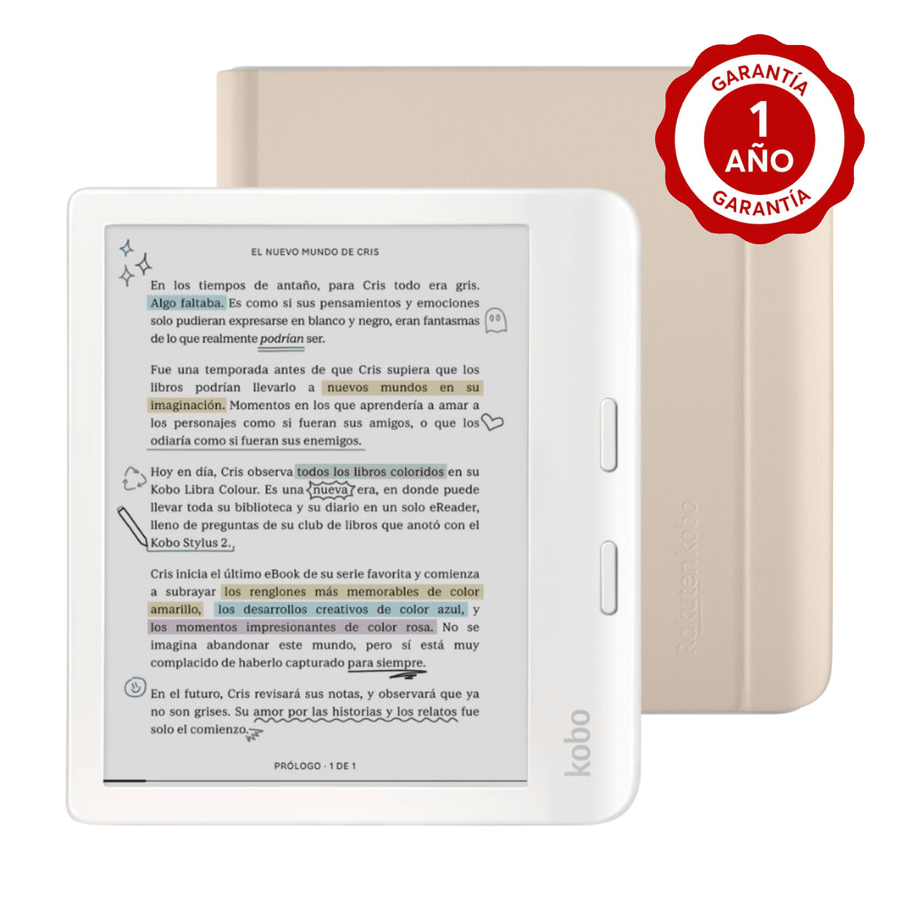 Lector e Reader Kobo Libra Colour Blanco con Funda Notebook Beige - Bestmart