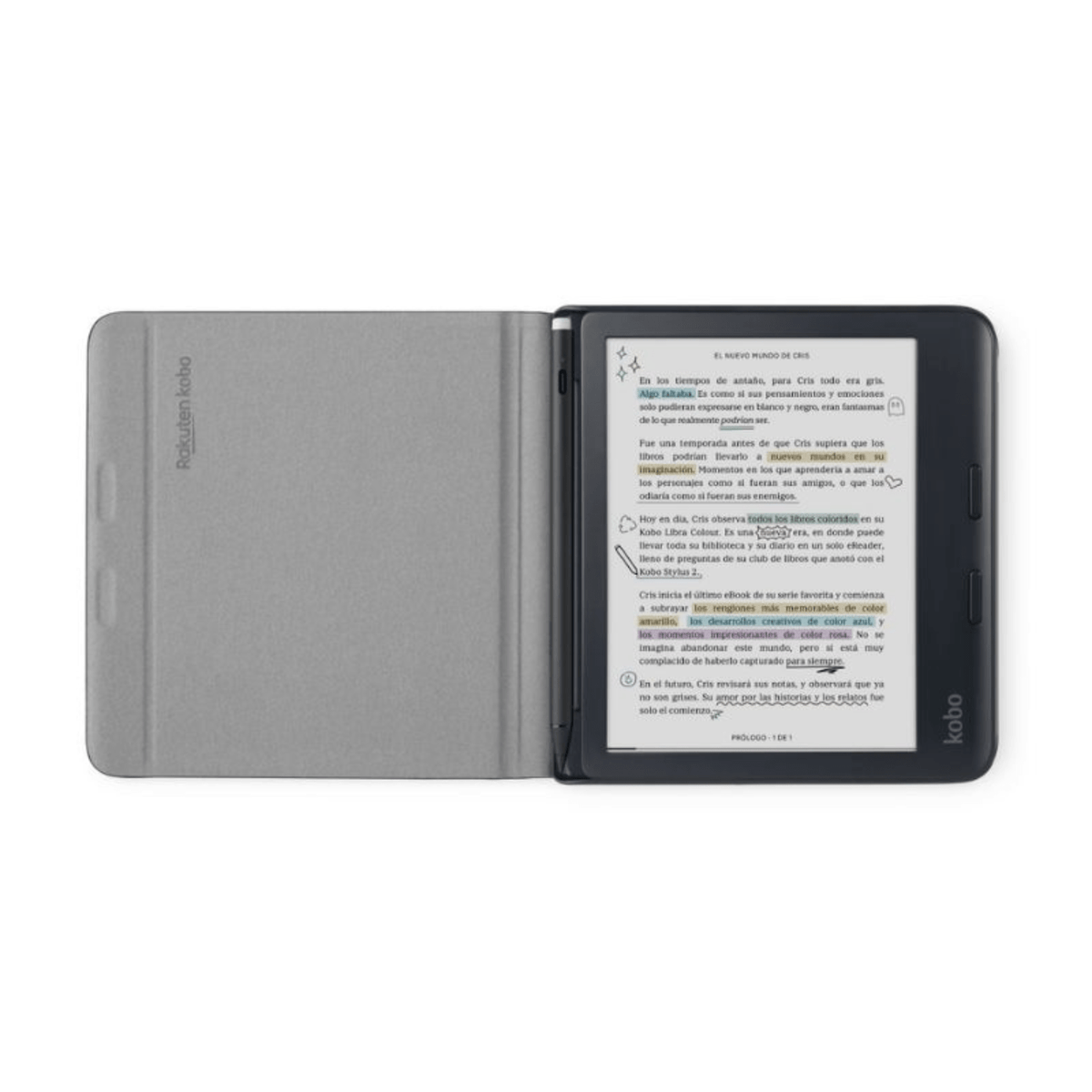 Lector e Reader Kobo Libra Colour Blanco con Funda Notebook Beige - Bestmart