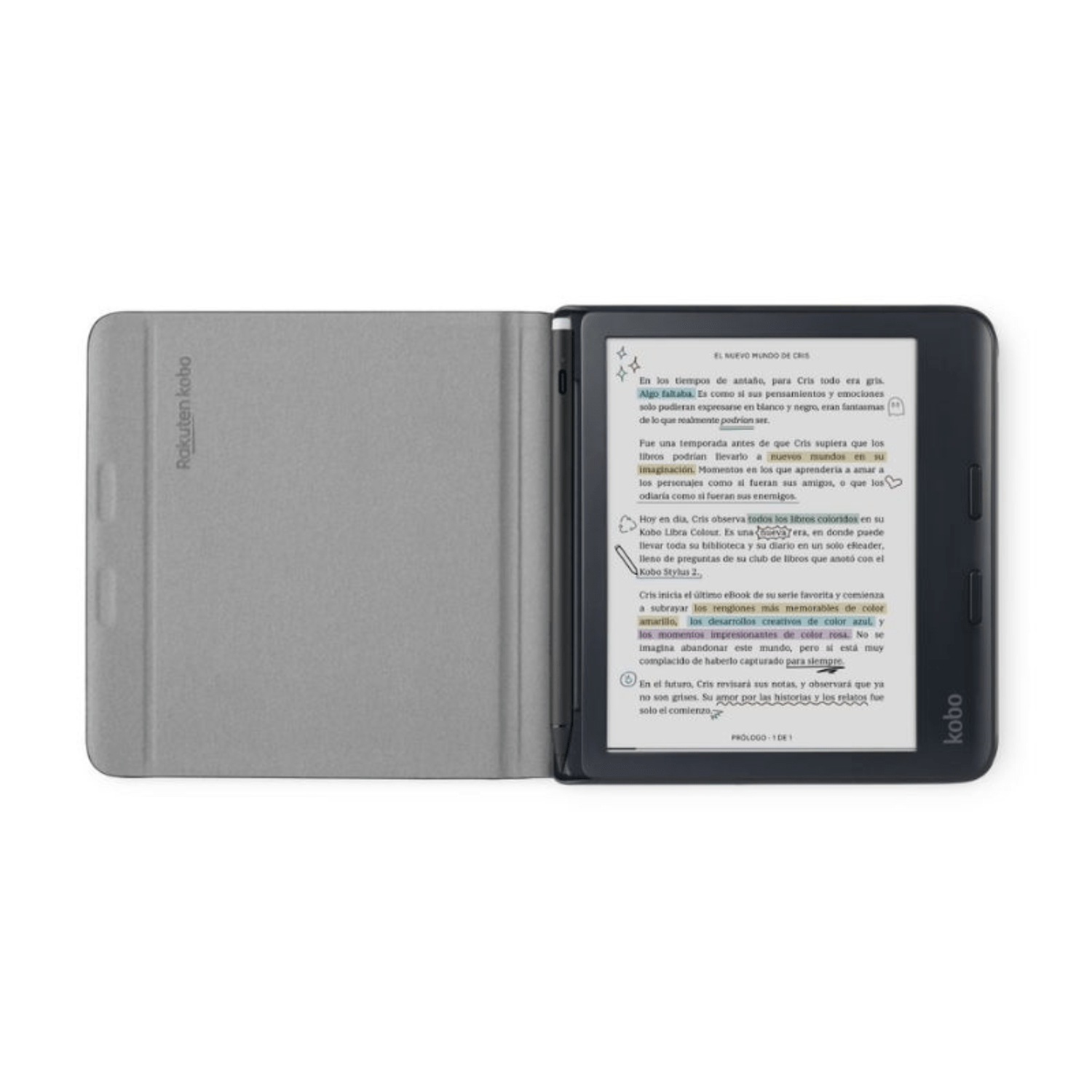 Lector e Reader Kobo Libra Colour Blanco con Funda Notebook Beige - Bestmart