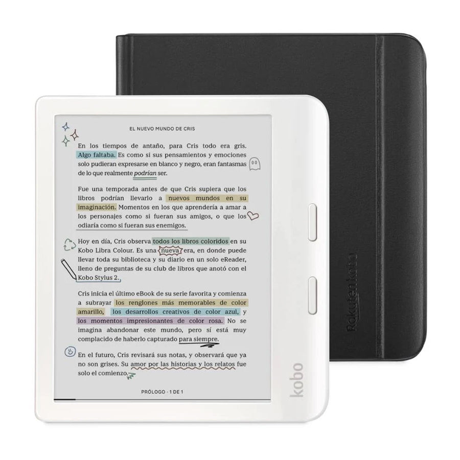 Lector e Reader Kobo Libra Colour Blanco con Funda Notebook SleepCover Negro - Bestmart