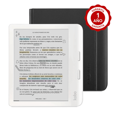 Lector e Reader Kobo Libra Colour Blanco con Funda Notebook SleepCover Negro - Bestmart