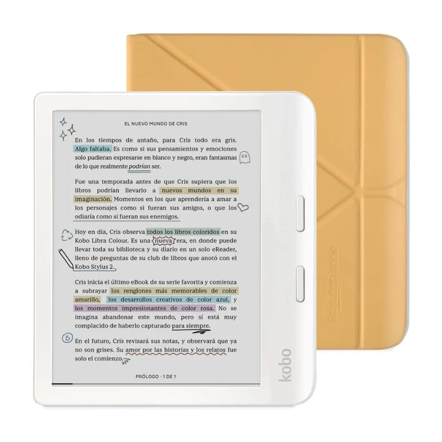 Lector e reader Kobo Libra Colour Blanco con Funda SleepCover Amarillo - Bestmart
