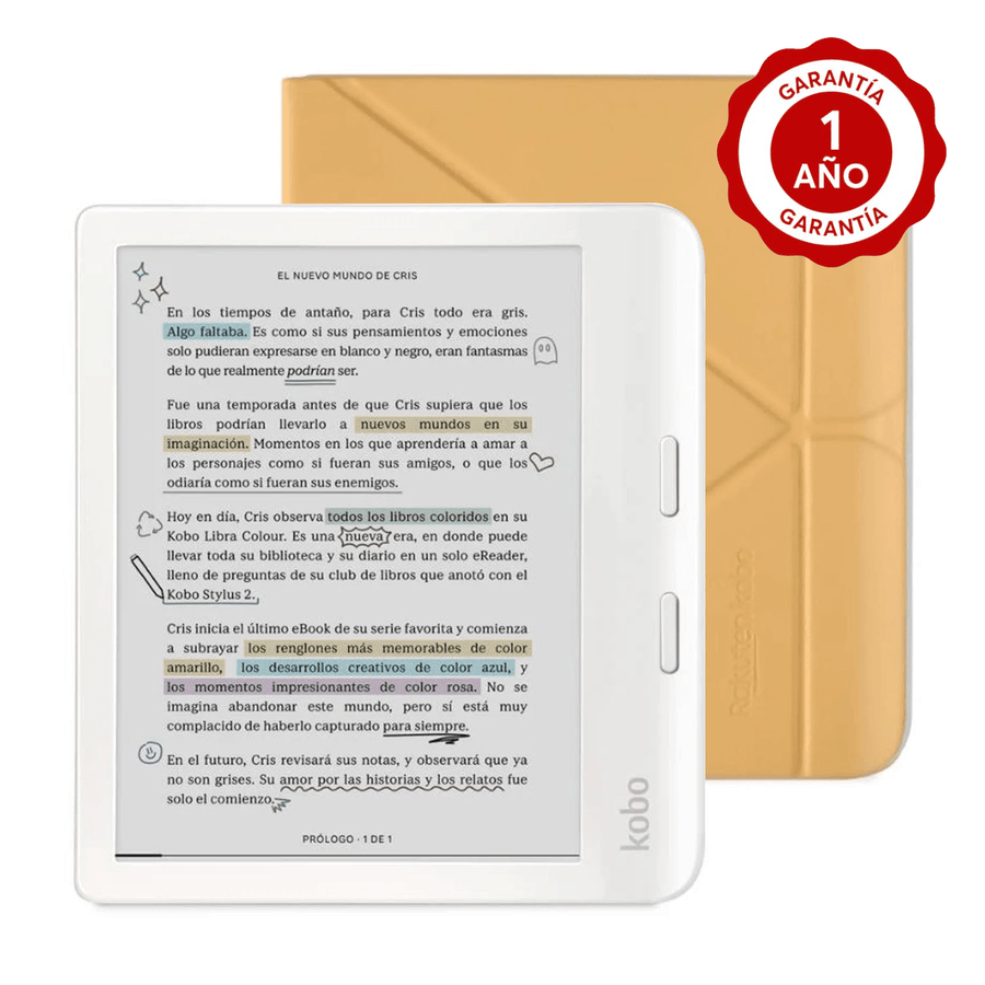 Lector e reader Kobo Libra Colour Blanco con Funda SleepCover Amarillo - Bestmart