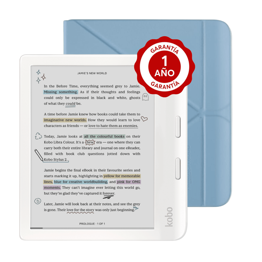 Lector e reader Kobo Libra Colour Blanco con Funda SleepCover Azul - Bestmart
