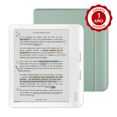 Lector e reader Kobo Libra Colour Blanco con Funda Sleepcover Verde - Bestmart