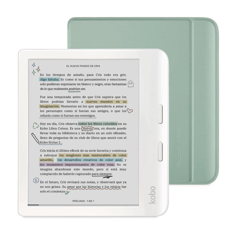 Lector e reader Kobo Libra Colour Blanco con Funda Sleepcover Verde - Bestmart