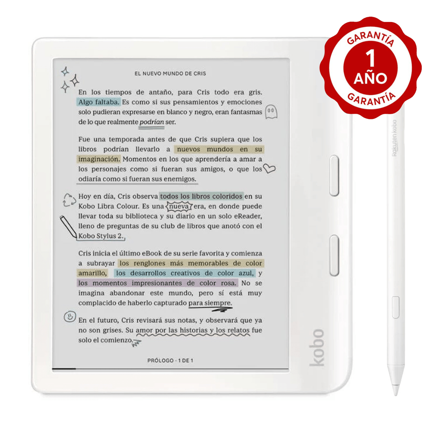 Lector E Reader Kobo Libra Colour Blanco con Lápiz Stylus 2 Blanco