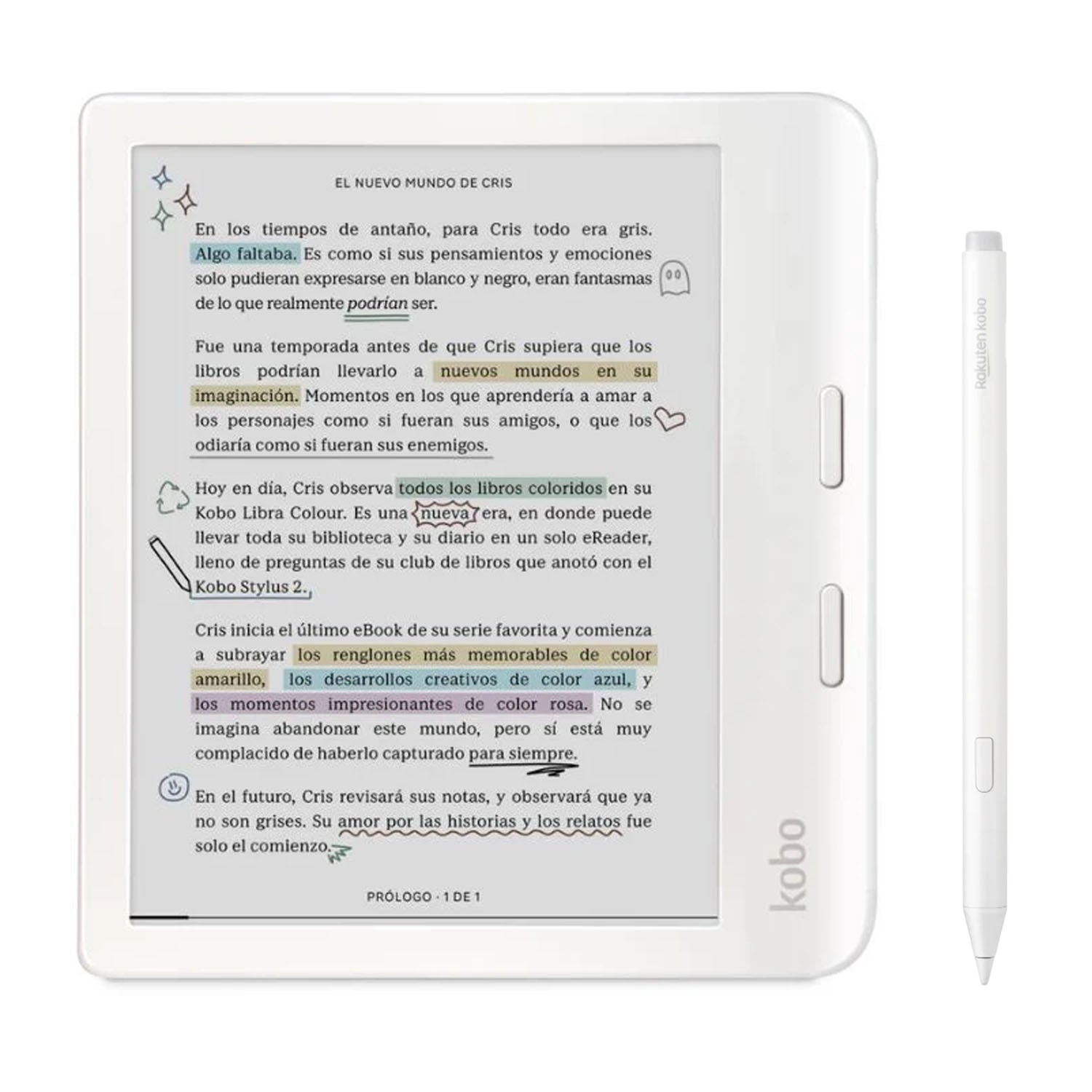 Lector E Reader Kobo Libra Colour Blanco con Lápiz Stylus 2 Blanco - Bestmart