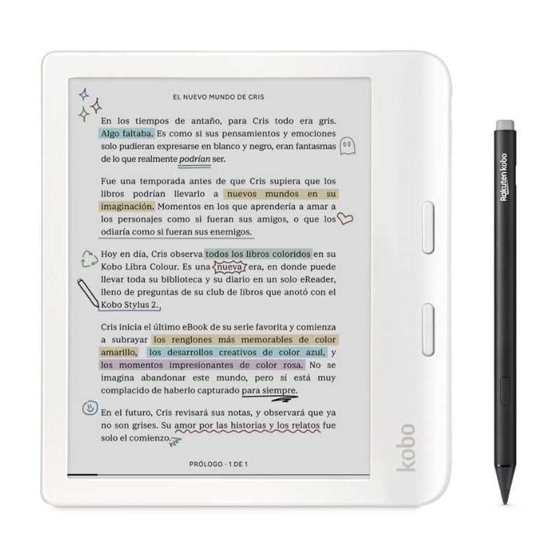 Lector e reader Kobo Libra Colour Blanco con Lápiz Stylus 2 Negro - Bestmart