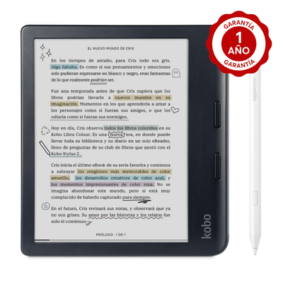 Lector e reader Kobo Libra Colour HD 7" 32GB Negro con Lápiz Stylus 2 Blanco - Bestmart