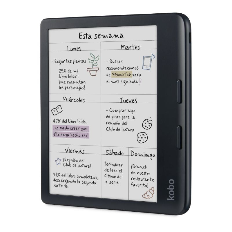 Lector e reader Kobo Libra Colour HD 7" 32GB Negro con Lápiz Stylus 2 Blanco - Bestmart