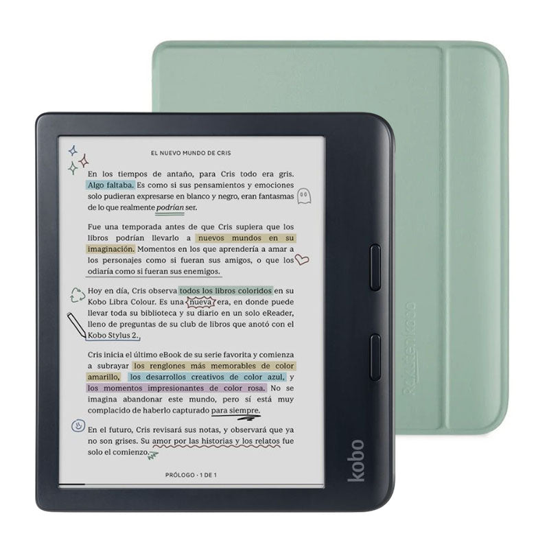Lector e reader Kobo Libra Colour Negro con Funda Basic SleepCover Verde - Bestmart
