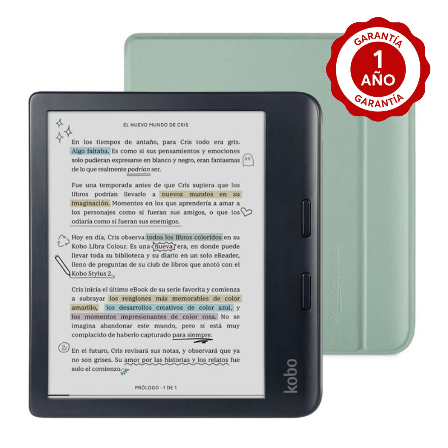 Lector e reader Kobo Libra Colour Negro con Funda Basic SleepCover Verde - Bestmart