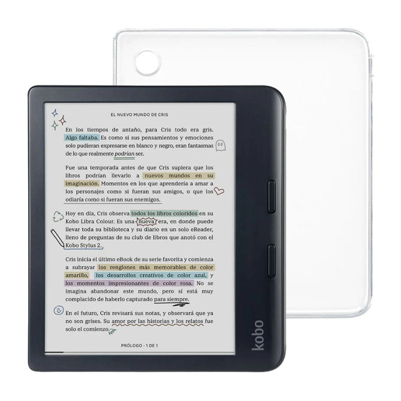 Lector e reader Kobo Libra Colour Negro con Funda Clear Case Transparente