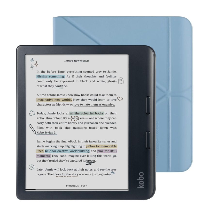 Lector e reader Kobo Libra Colour Negro con Funda Notebook Azul - Bestmart
