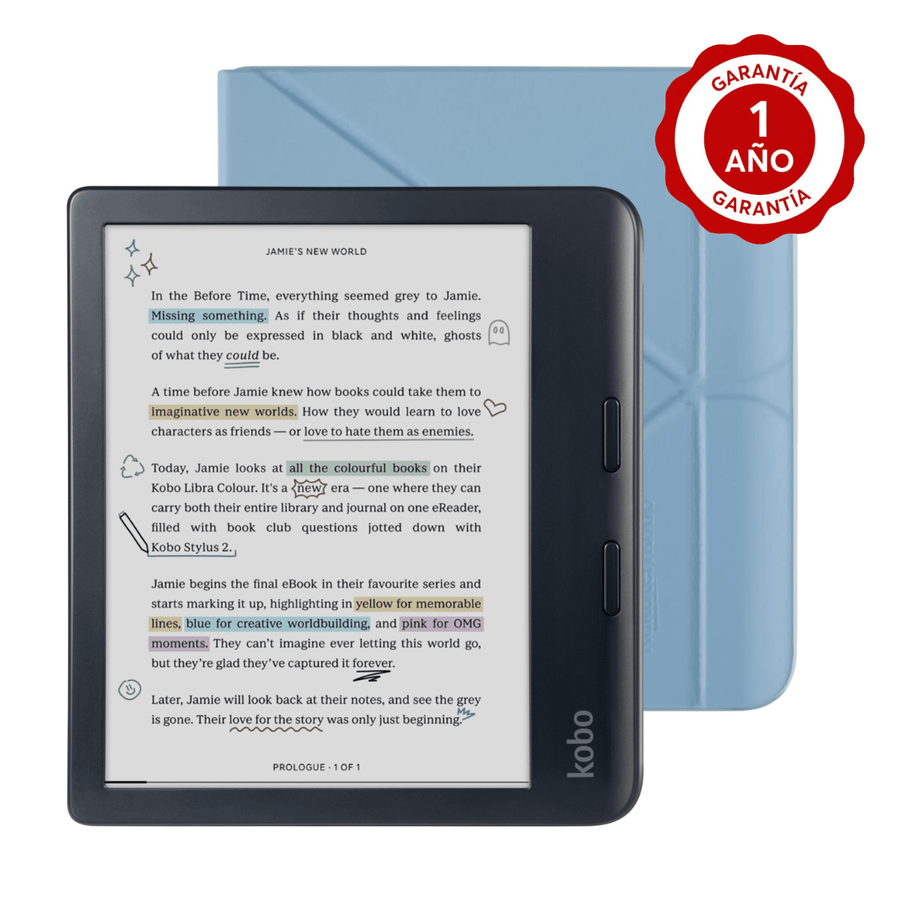 Lector e reader Kobo Libra Colour Negro con Funda Notebook Azul - Bestmart