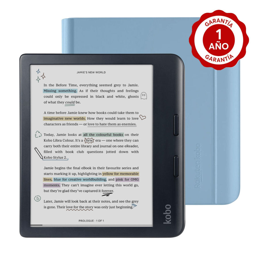 Lector e reader Kobo Libra Colour Negro con Funda Notebook Azul - Bestmart