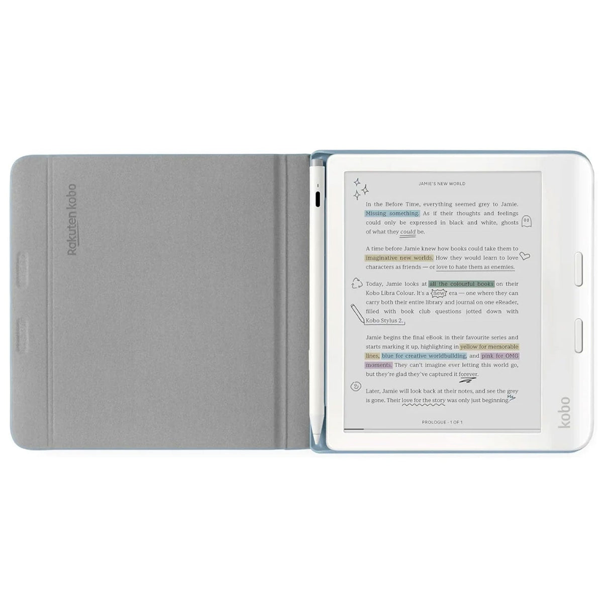 Lector e reader Kobo Libra Colour Negro con Funda Notebook Azul - Bestmart