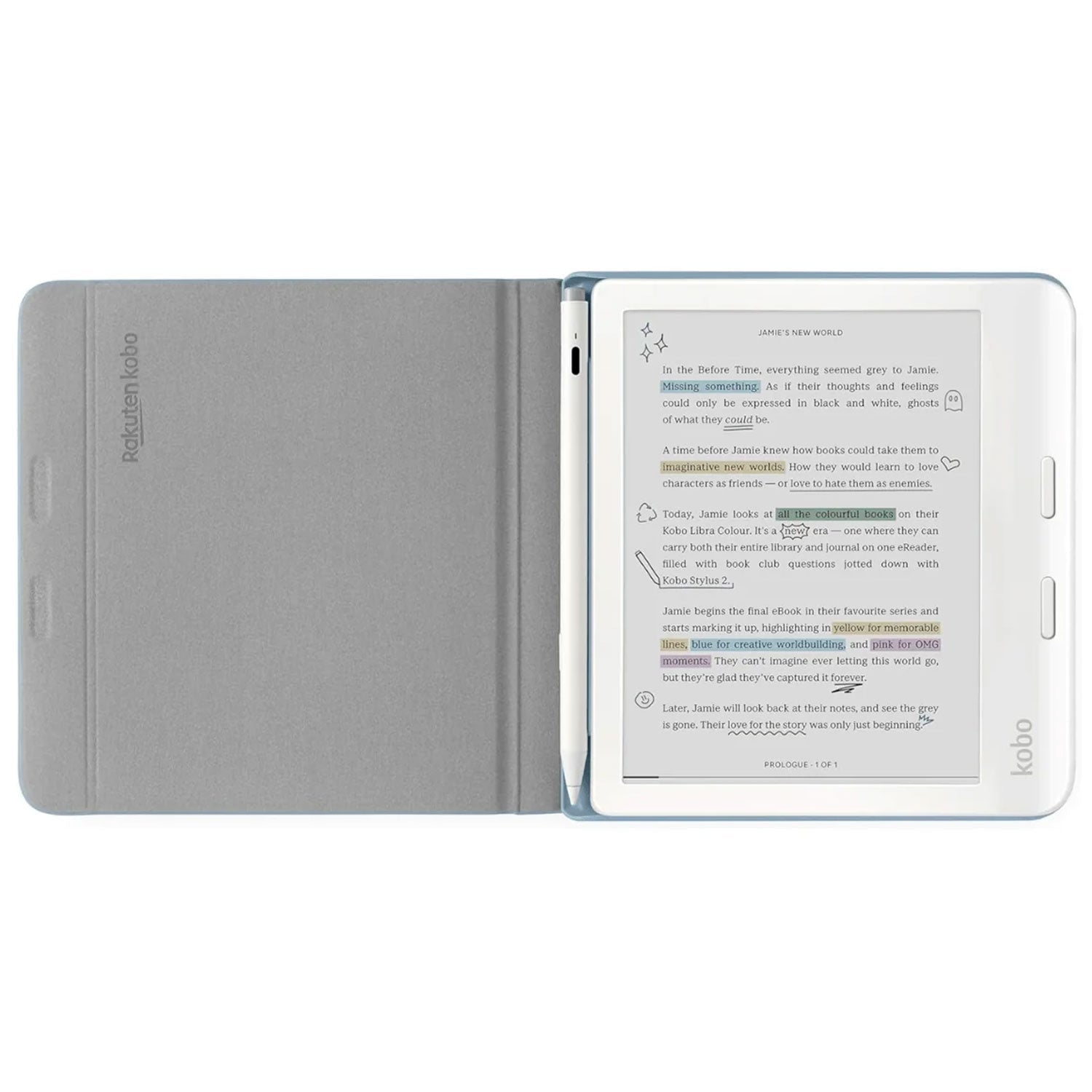 Lector e reader Kobo Libra Colour Negro con Funda Notebook Azul - Bestmart