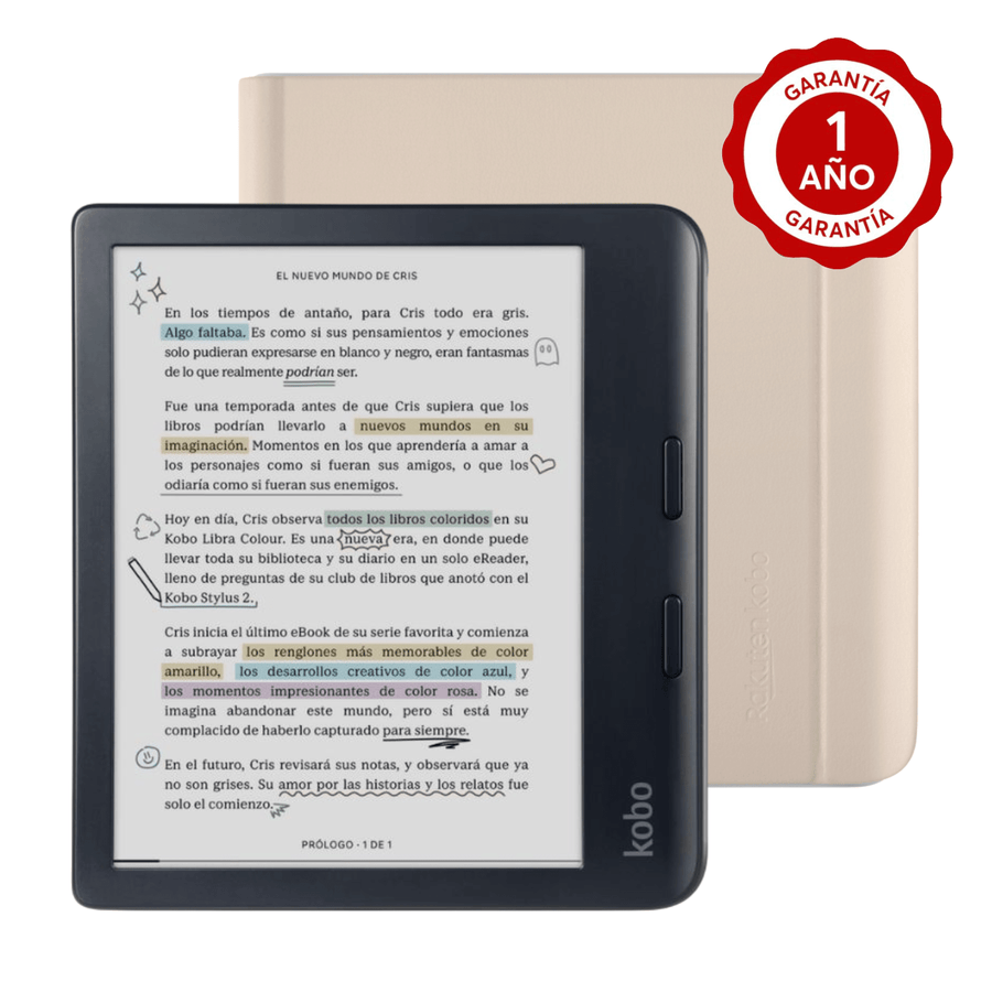 Lector e reader Kobo Libra Colour Negro con Funda Notebook SleepCover Beige - Bestmart