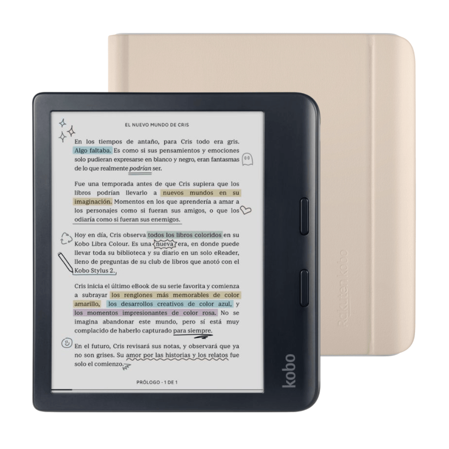 Lector e reader Kobo Libra Colour Negro con Funda Notebook SleepCover Beige - Bestmart
