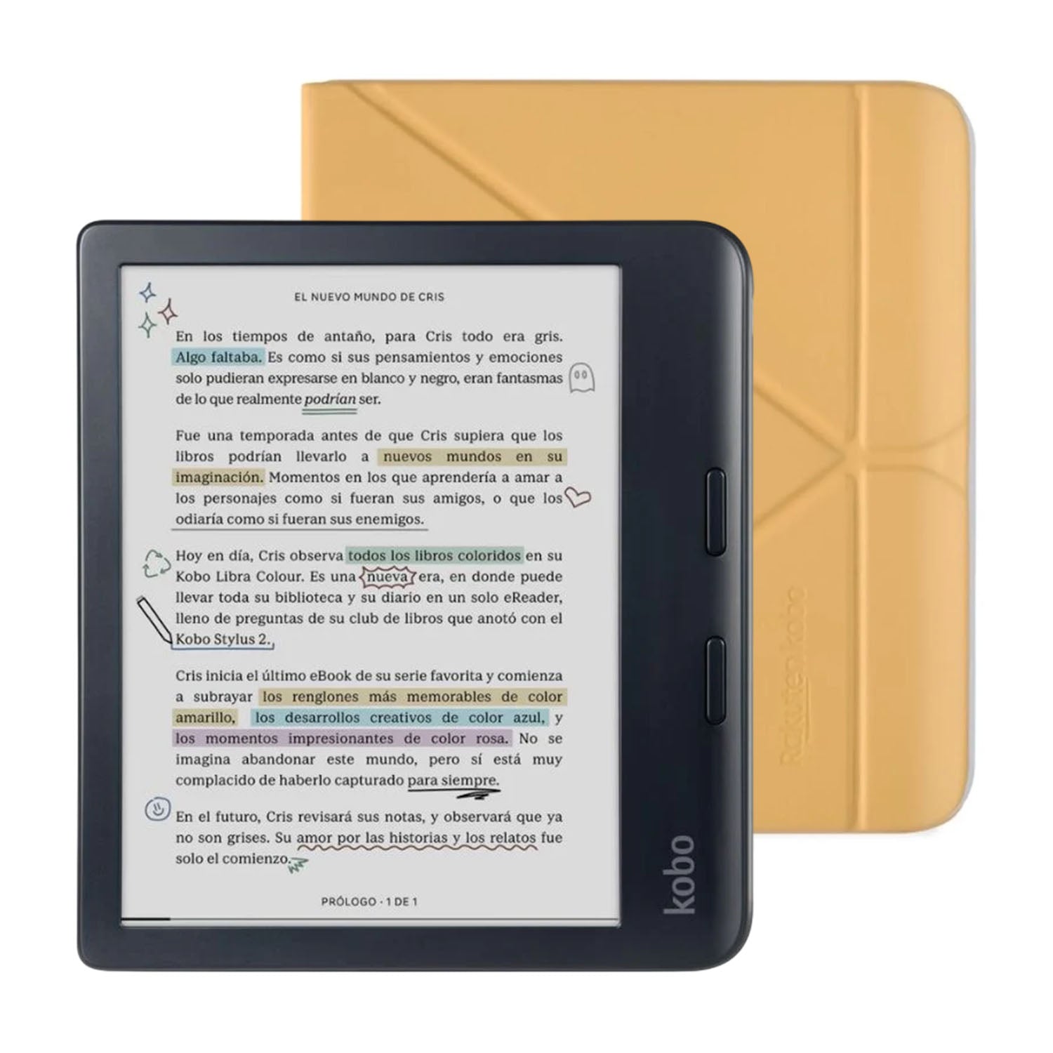 Lector e reader Kobo Libra Colour Negro con Funda SleepCover Amarilla - Bestmart