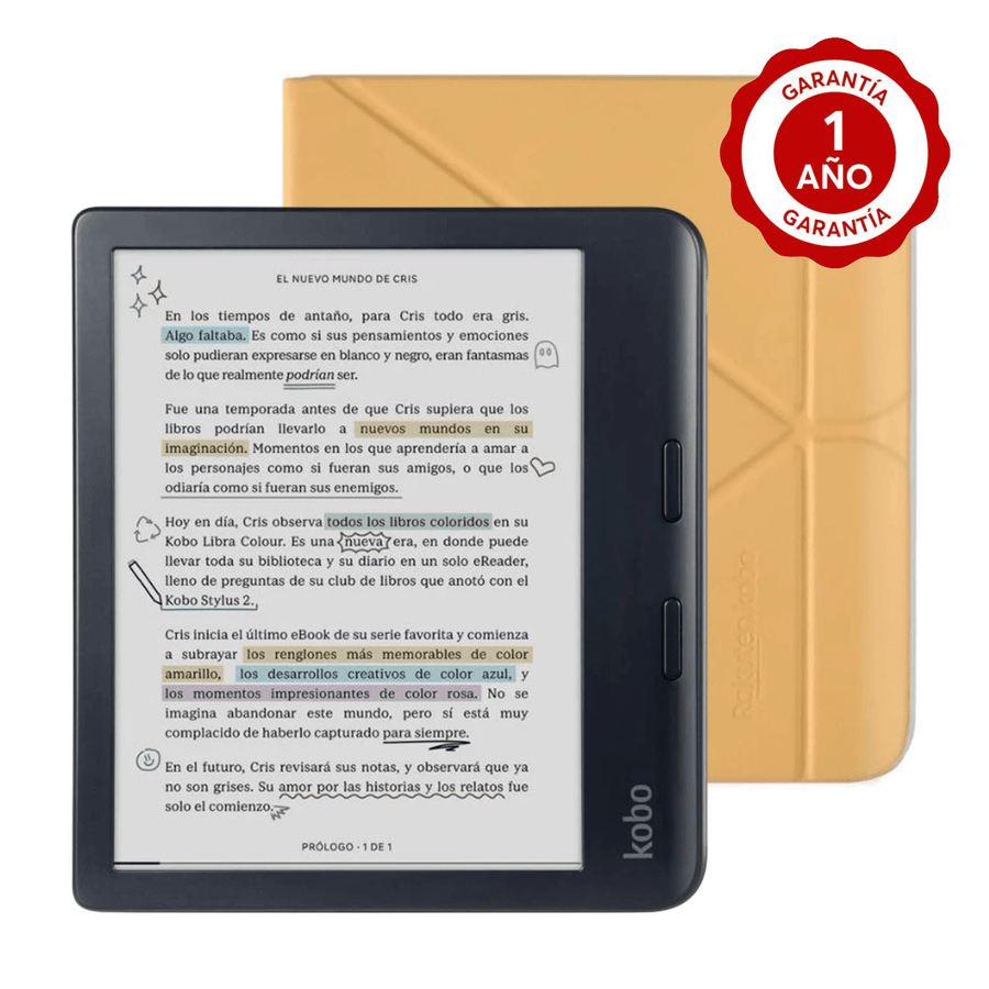 Lector e reader Kobo Libra Colour Negro con Funda SleepCover Amarilla - Bestmart