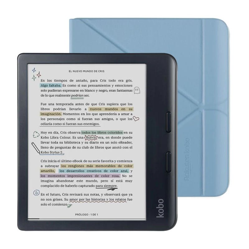 Lector e reader Kobo Libra Colour Negro con Funda SleepCover Azul - Bestmart