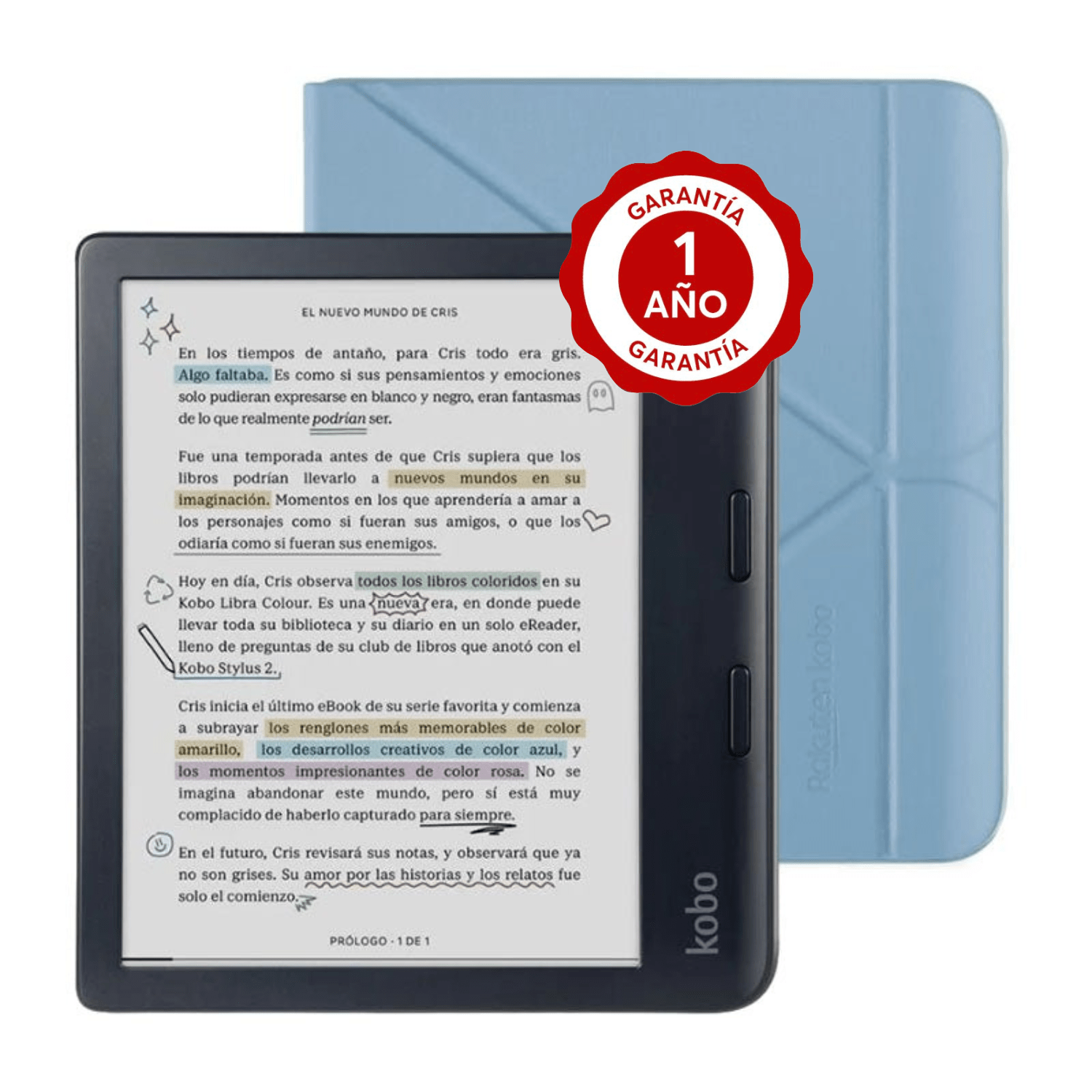 Lector e reader Kobo Libra Colour Negro con Funda SleepCover Azul - Bestmart