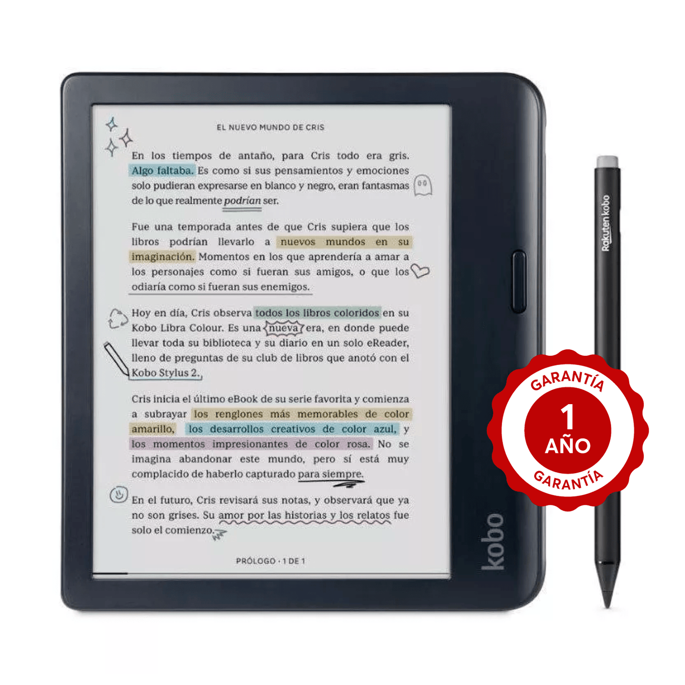 Lector e reader Kobo Libra Colour Negro con Lápiz Stylus 2 Negro
