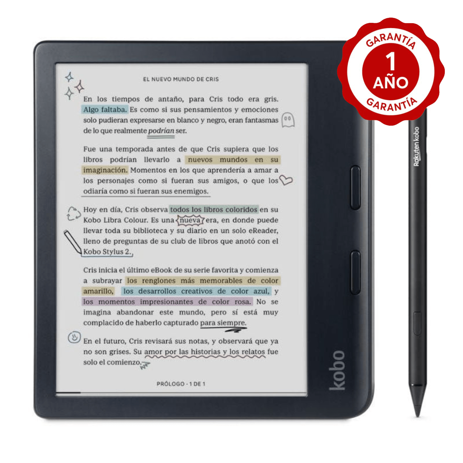 Lector e reader Kobo Libra Colour Negro con Lápiz Stylus 2 Negro - Bestmart