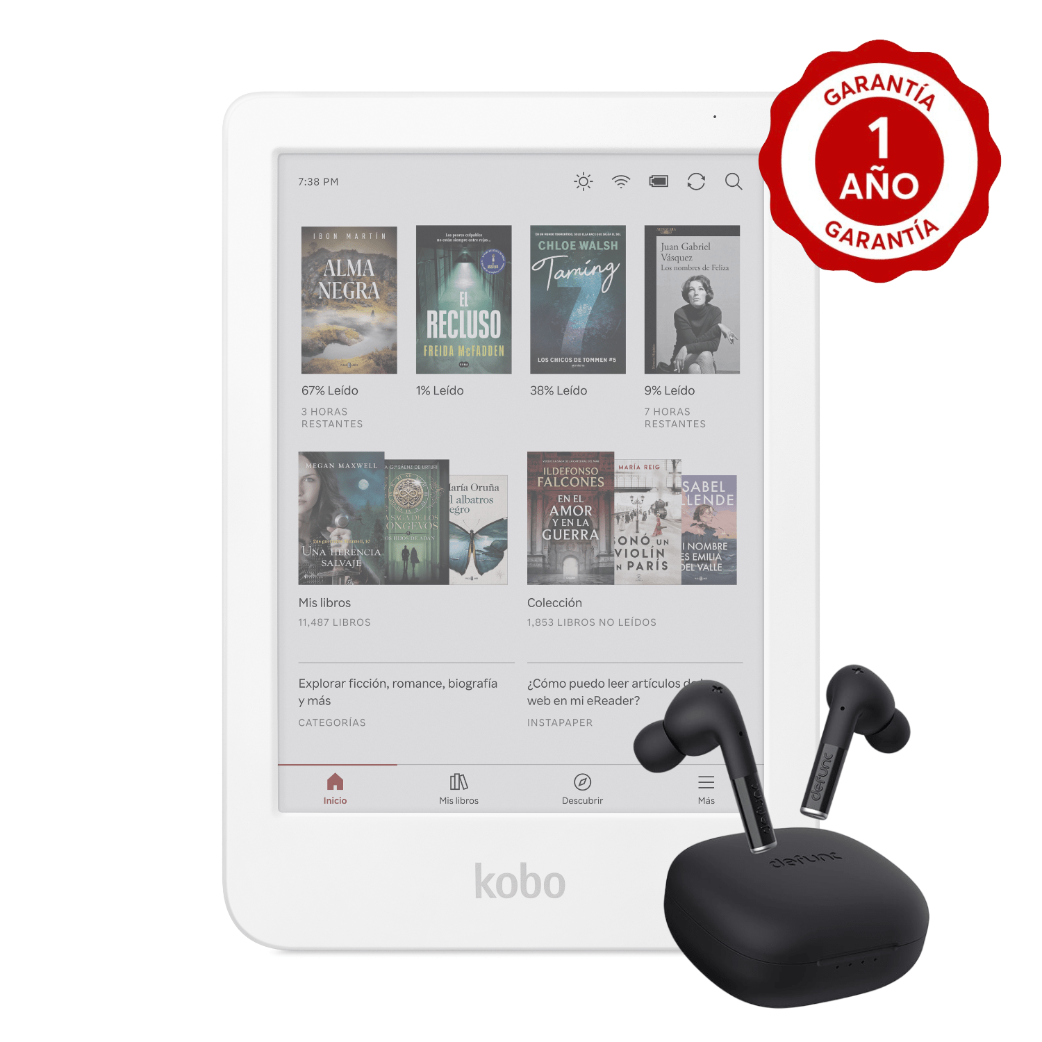 Lector Kobo Clara Colour 6" HD 16GB Blanco + Audifono Negro - Bestmart